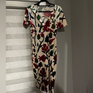 Flower velvet mid length dress